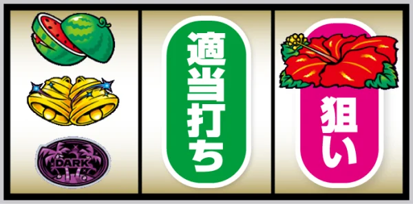 スマート沖スロ ダークハイビ 打ち方:左リール上段にスイカ停止