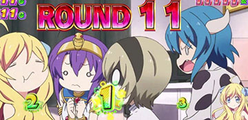 邪神ちゃんドロップキック ゆりねバトルのラウンド開始画面「邪神ちゃん+3人」(4戦継続濃厚)