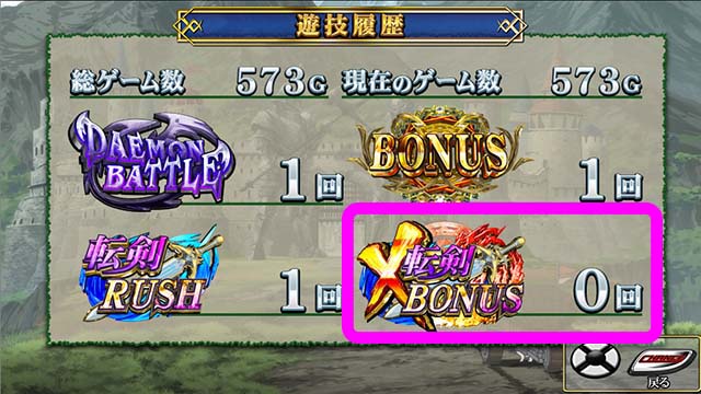 X転剣ボーナス メニュー画面
