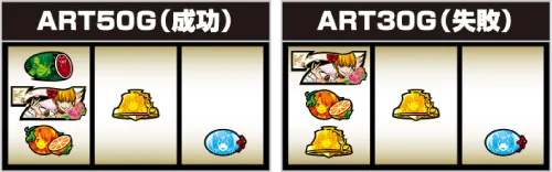 Lパチスロ うみねこのなく頃に2 運命分岐モード中の停止形:自力時の停止形:ART50G(成功)・ART30G(失敗)