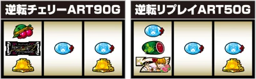 Lパチスロ うみねこのなく頃に2 運命分岐モード中の停止形:逆転チェリーART90G・逆転リプレイART50G