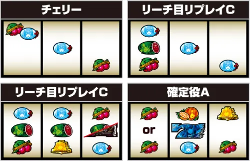 Lパチスロ うみねこのなく頃に2 順押し・BAR狙い手順:左リール角にチェリー停止:成立役ごとの停止形